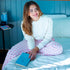 Women Winter Pajama Set Off White Sweatshirt +Pink Gingham Pattern Pants